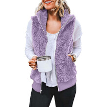 Puffer Vest Women Vests for Women 2024 Women's Solid Color Fashion Casual Sleeveless Pocket Zipper Coat Cropped Puffer Vest, Purple L