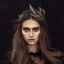 Korona tiara w kształcie liścia w stylu vintage dla kobiet – stop złota, 42 cm