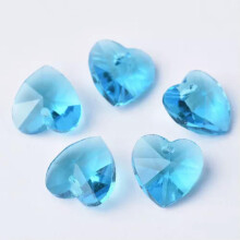 10 Stück 10 mm/14 mm große, facettierte Herzperlen aus Kristallglas für Schmuckherstellung – Seeblau – 14 mm