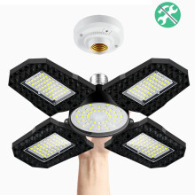 Projecteur LED 100 W pour garage avec 4 panneaux déformables, douille E26/E27 – Convient pour entrepôt, atelier, sous-sol, grange