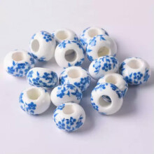 10 cuentas redondas de cerámica de 15x9 mm con agujero grande, ideales para pulseras europeas y manualidades - 56# Azul Lago