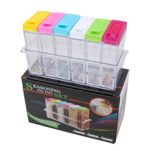 Transparent Plastic Seasoning Box, 6 Compartment Storage Container with Tray, Condiment Jar Rack for Herbs and Spices, BPA Kitchen Organizer
