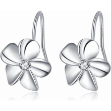 925 Sterling Silver Hawaiian Plumeria Drop Earrings with CZ