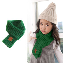 Cachecol quente para outono e inverno, cachecol pequeno de tricô, modelo curto e simples com etiqueta de couro para mulheres (100-135 cm).