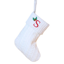 Christmas Embroidered Letter Knitted Socks, Red/Green/White Christmas Tree Pendant Socks, Comfortable Floral Knit Stockings for Fireplace Decor Gift