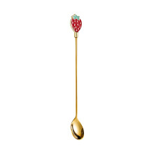 Roestvrijstalen lepel met cartoonkersenmotief – Roerlepel met lange steel, schattige koffie-/dessertlepel, alternatief voor een fruitvork –