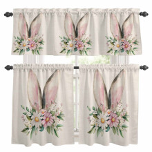 Easter Rabbit Kitchen Curtains & Valances Set, Spring Flower Pink Ears, Rod Pocket, 27.5x36in, 3-Pc for Living Room/Bedroom/Laundry