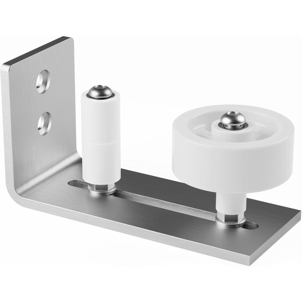 Sliding Barn Door Floor Guide In Brushed Nickel, Adjustable Roller, 8 Setup Options, Flush Flat Bottom, Stainless Steel Â 1Pc 9065194433868