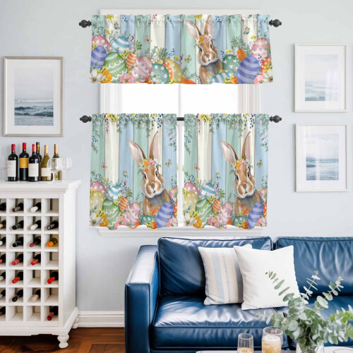 Easter Kitchen Curtains and Valances Set Yellow Rabbit 1