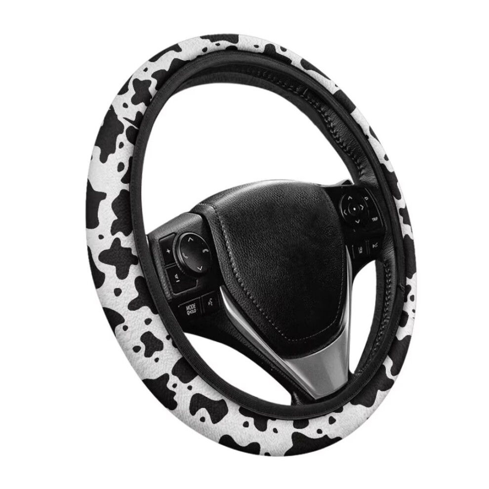 Cow Print 15" Car Steering Wheel Cover For Women Â Compatible With Most Vehicles, Easy Install, Winter Gift For Mom 9422877531325
