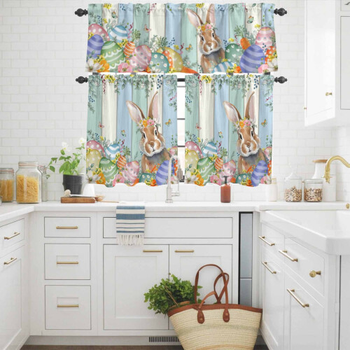 Easter Kitchen Curtains and Valances Set Yellow Rabbit 2