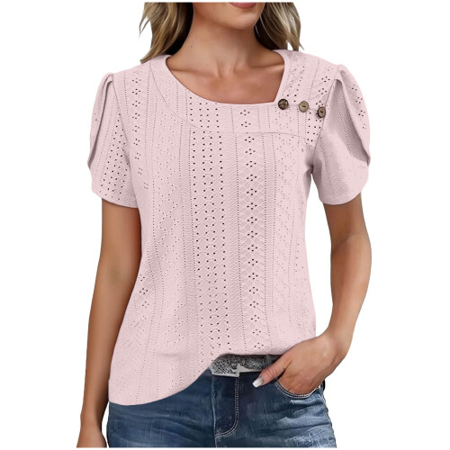 Top corto da donna a maniche corte con scollo asimmetrico e bottoni 1