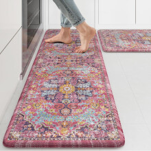 KIMDOE Cushioned Anti-Fatigue Kitchen Rug – Non-Skid, Waterproof, Ergonomic Foam Mat for Kitchen, Office, Laundry (Red, 17"x29.5"+17"x47")