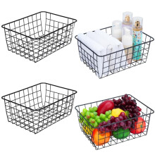 Kitchen Metal Wire Baskets with Handles Food Storage Organizer, Household Refrigerator for Cabinets,Pantry,Bathroom,Black,4 Pack