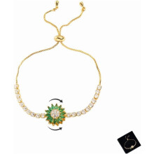 Snurrande solros-fidgetarmband för kvinnor, roterbara ångestlindrande smycken, justerbart strass-solros-statementarmband – kompatibelt med