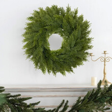 Guirlanda de Cipreste e Pinheiro de 43 cm (17 polegadas), Guirlanda Artificial de Cedro com Agulhas de Pinheiro Verde Falsas para Porta de Entrada,