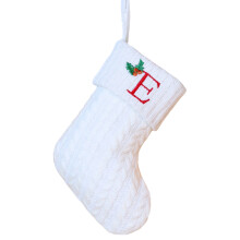 Christmas Embroidered Letter Knitted Socks, Red/Green/White Christmas Tree Pendant Socks, Comfortable Floral Knit Stockings for Fireplace Decor Gift