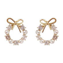 S925 Silver Pin Tiny Pearl Bow Stud Earrings With Feel Temperament Earrings