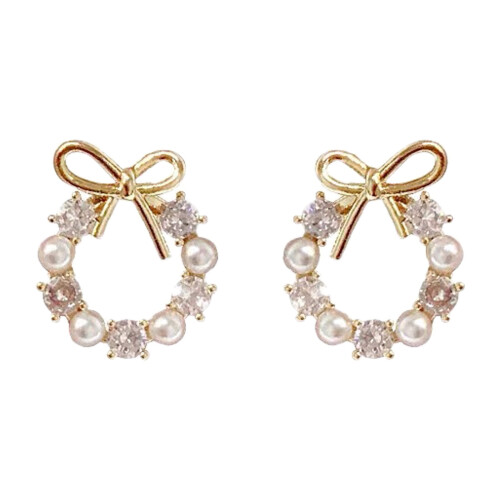 S925 Silver Pin Tiny Pearl Bow Stud Earrings With Feel Temperament Earrings