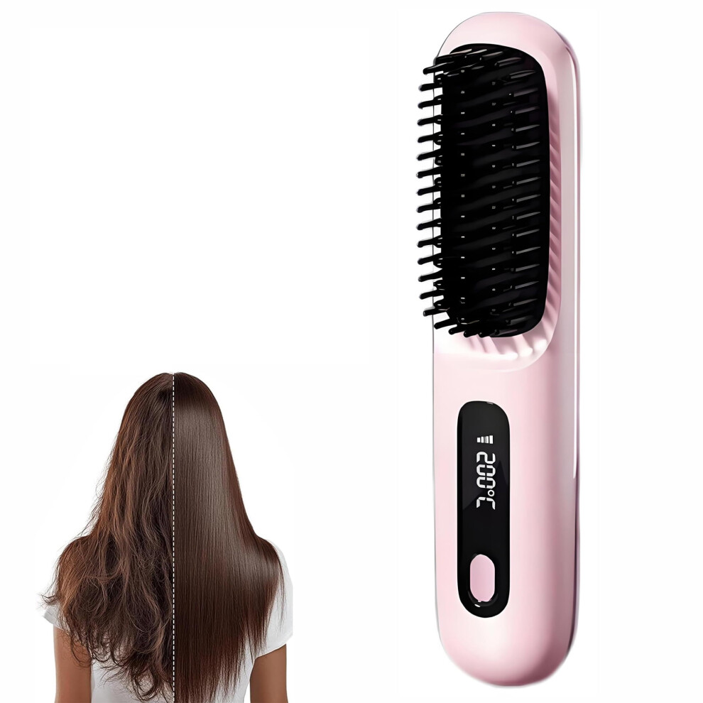 Cordless Hair Straightening Brush 2-in-1 with LED Display