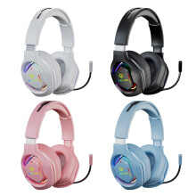 Wireless Bluetooth Gaming Headphones, Lightweight Folding with Stereo Bass, Compatible with PC/Laptop/Android Phones – Pink