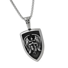 Simple Archangel Pendant Necklace Stylish Angel Shield Pendant Necklace Charm Stainless Steel Neck Chain Adornment