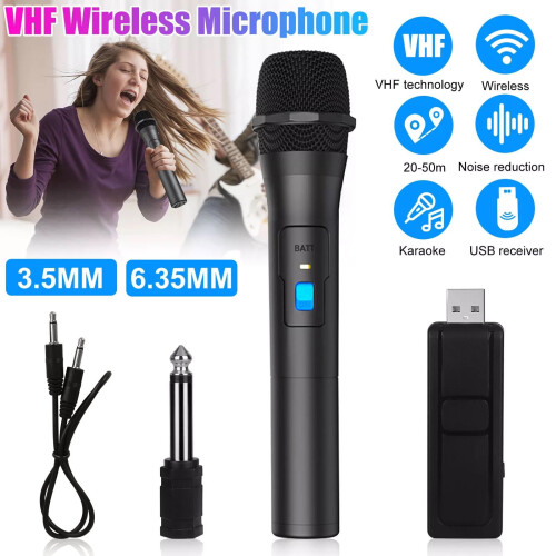 Wireless Microphone VHF for Karaoke Singing Speech Wide Frequency Range USB Receiver & Adapters 2