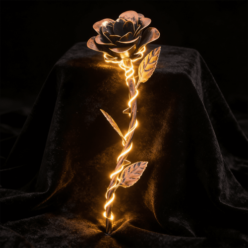 Handcrafted Bronze Eternal Rose with Warm Light 1