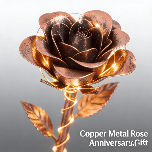 Handcrafted Bronze Eternal Rose with Warm Light 2