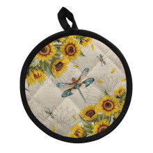 Dragonfly 2-Pack Sunflower Pot Mats & Oven Mitts – Round Insulated Potholders for Hot Dishes, Hand & Countertop Protection