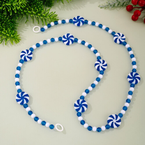 Peppermint Christmas Garland Blue White Candy Baubles 1