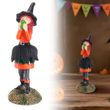 Roztomilé 15 cm živicové figúrky kostry gentlemana a čarodejnice v tvare metly – Halloweenská dekorácia do interiéru, na krb, na párty