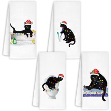 Juego de 4 toallas de mano con diseño de gatos navideños, ideales como regalo para mujeres. Incluye toallas de mano de 40 x 60 cm (16 x 24