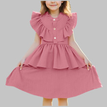 Girls Summer Dress Sleeveless Round Neck Flounced Hem Fly Sleeves Casual and Cute Style