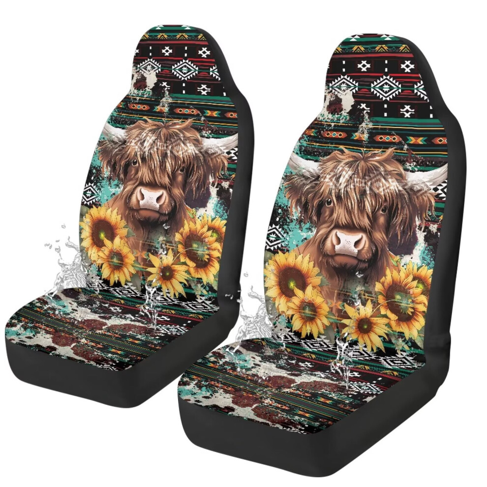 Aztec Highland Cow Car Seat Covers Anti-Slip 2Pcs 9180435749413