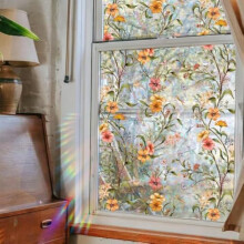 Colorful Floral Bouquet Window Sticker – Rainbow Flower Clings, Stained Glass Film, Cut-to-Size, for Home & Office Decor