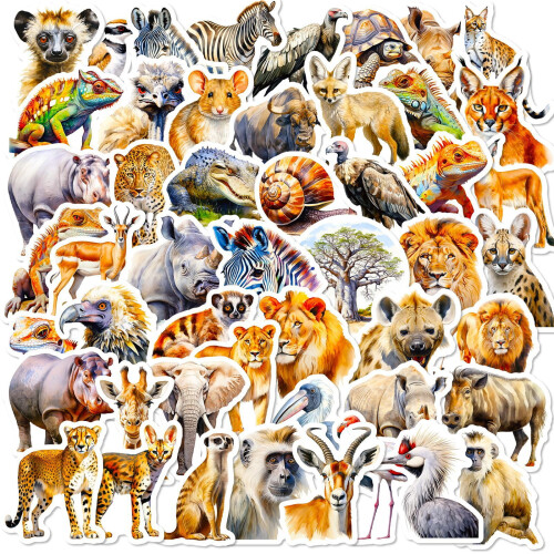 African Animal Stickers Realistic Waterproof 50 Pack 1
