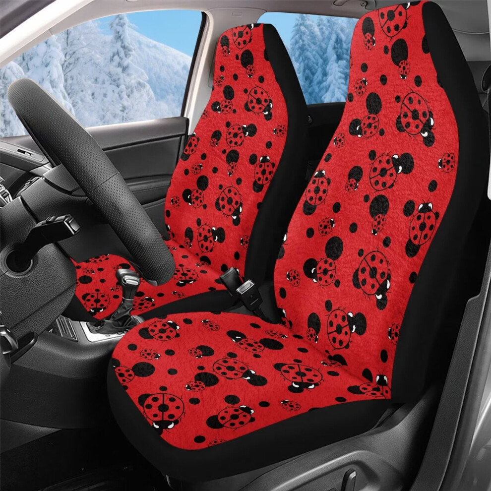 2 Pcs Ladybug Car Seat Covers Â Premium Fleece, Universal Fit For Most Cars, Suvs, Trucks, Compatible With All Standard Front Seats Red/Coral 9422877531714