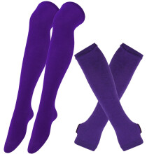 1 Set Womens Striped Knee High Socks Long Knitted Arm Warmers Fingerless Gloves for Halloween Costume (Socks+Gloves)