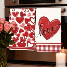 Valentines Day Towels, 23.6x15.8in 2-Pack Kitchen Towels Drying Cloth for Cooking Baking and Holiday Decor Happy Valentines Design