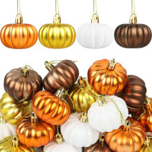Brown Shatterproof Flocking Pumpkin Ornaments 12PCS