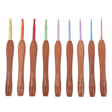 9Pcs Wooden Handle Crochet Hooks Sweater Knitting Needles Aluminum Crochet Needles