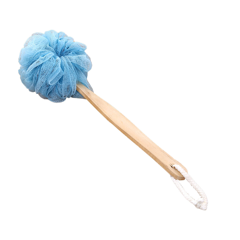 Long Handle Body Scrubber Bath Ball Blue Nylon Wooden Handle 80g