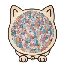 Cat-Shaped Wooden Puzzle, Morandi Macaron Colors, 9.45x8.66in Decorative Jigsaw for Cat Lovers & Home Decor
