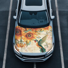 Sunflower Hummingbird Car Cover Heat-Resistant Car Hood Cover Protector Washable Removable Car Hood for Auto Car Truck Van SUV Outdoor Decoration
