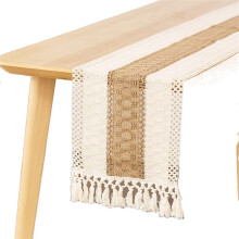 Burlap Table Runner with Handmade Tassels, Splicing Cotton Boho Farmhouse Jute Table Runner for Rustic Wedding Bridal Shower Home Dining Table Decor