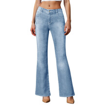 Schmal geschnittene Damen-Bootcut-Jeans mit Taschen