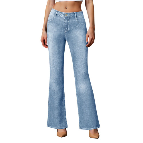 Schmal geschnittene Damen-Bootcut-Jeans mit Taschen