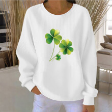 Women's St Patrick's Day Long Sleeve Top Ribbed Knit Round Neck Soft Stretch Festive Holiday Style