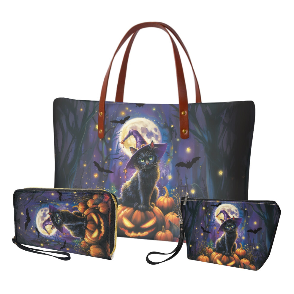 Halloween tote bag set with cosmetic pouch wallet and card